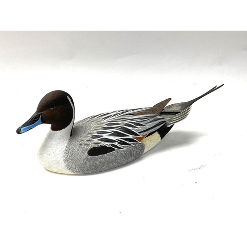 956 - A small finely carved lime wood carving of a Northern pintail drake, 1/3rd scale, carved by David Pa... 