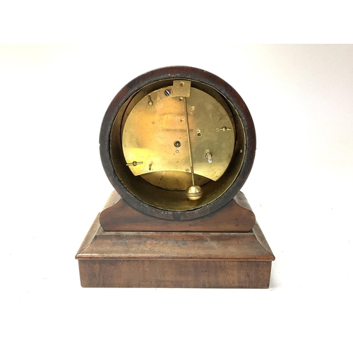 972 - A small French mahogany veneered barrell style mantle clock. 16cm, Cat D.