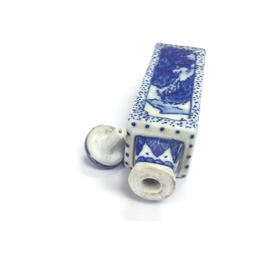 1009 - A blue and white scent bottle, possibly Yung Cheng period, together with a pair of blue and white se... 