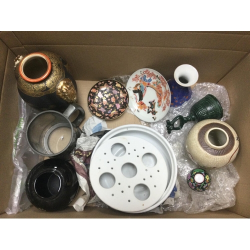 1031 - A box containing various Oriental ceramics including various teapots, vases etc. Shipping category D... 