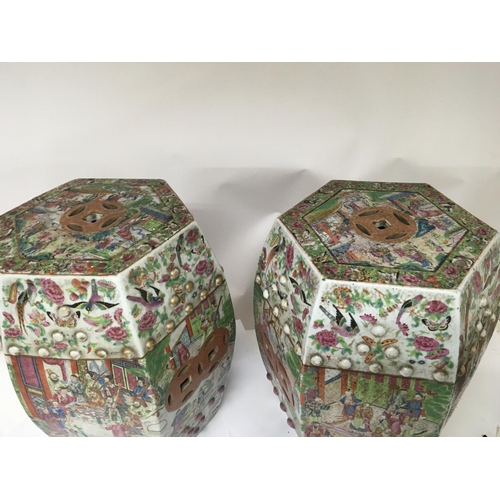 1040 - A Pair of exceptional quality 19th century Chinese Export Porcelain Canton Famille Rose Garden seats... 