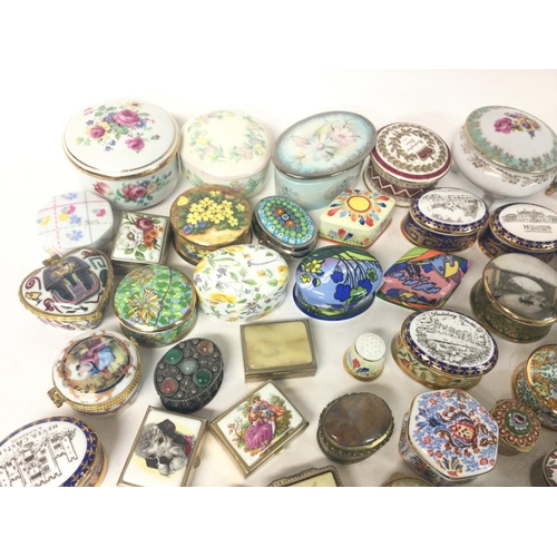 1176 - A collection of porcelain & enamel patch boxes by Ayshford, Museum collections, Delprado etc