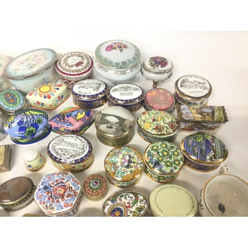 1176 - A collection of porcelain & enamel patch boxes by Ayshford, Museum collections, Delprado etc