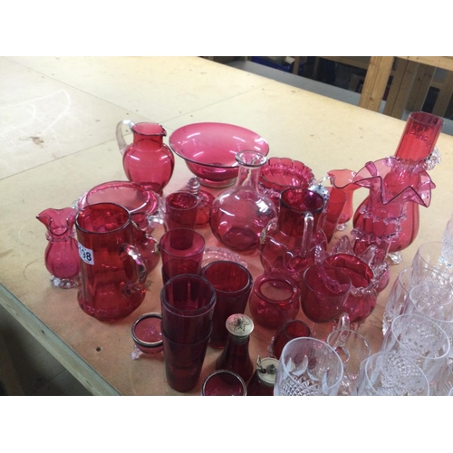 1198 - A collection of Victorian cranberry glass consisting of variating cups, bowls, jugs etc