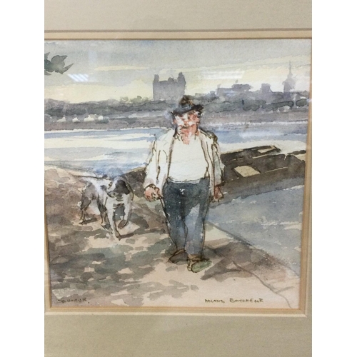 1199 - Three water colours by Roland Batchelor: Time to Spare, Fishing, Richmond & a Walk by the Loire with... 