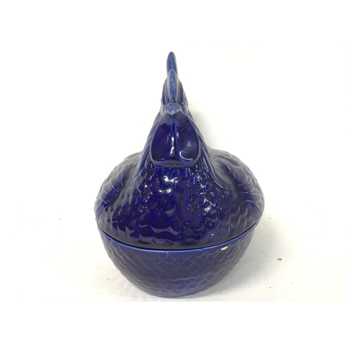 1225 - Cobalt Blue Price & Kensington ceramic chicken egg container. Approximately 21cm tall. (D)