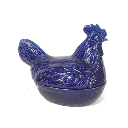 1225 - Cobalt Blue Price & Kensington ceramic chicken egg container. Approximately 21cm tall. (D)