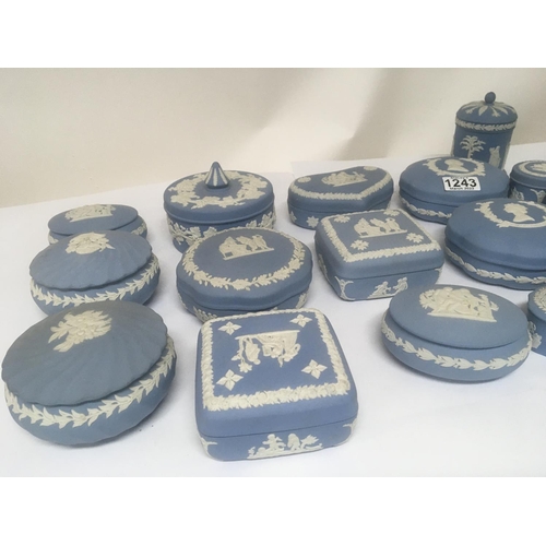 1243 - A collection of Wedgwood Jasper-ware tinker boxes and covers with Neo classical inspired designs no ... 