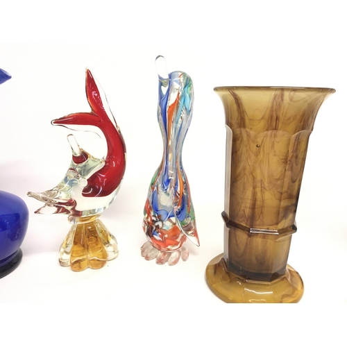 1308 - Vintage glassware vases including animal figures