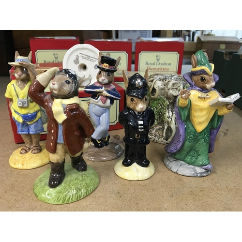 1311 - Six boxed Royal Doulton Bunnykins figures including Morris Dancer and Hornpiper- signed by Michael D... 