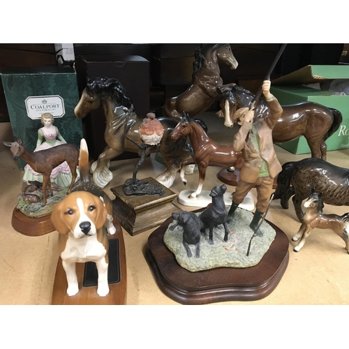 1322 - A collection of Beswick Horses, a Beswick Beagle on stand, a Coalport figure of a lady, a Border Fin... 