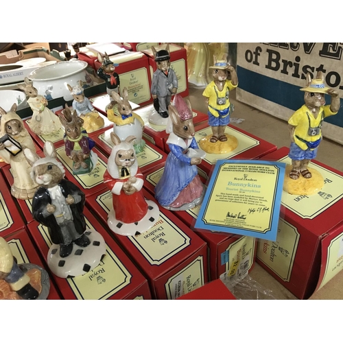 1328 - A large collection of boxed Royal Doulton Bunnykins figures including Sailor with certificate, Shopp... 