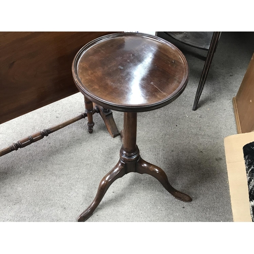 1463 - A mahogany drop leaf table (68cm tall approx), mahogany wine table (70cm tall) and one other (55cm t... 