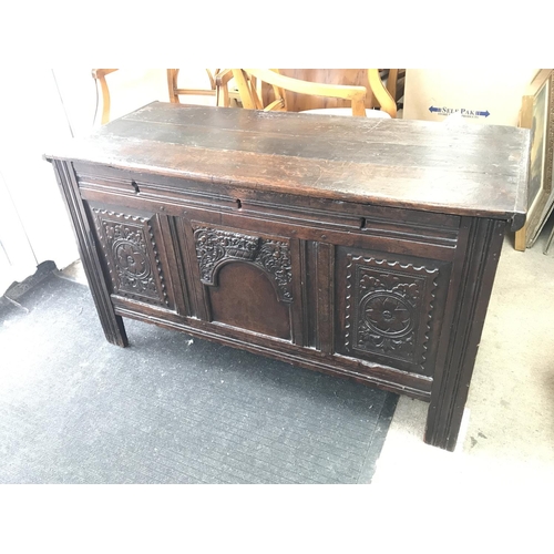 1468 - Stained oak early 18th century chest with floral carvings, 114x64x50cm approximately