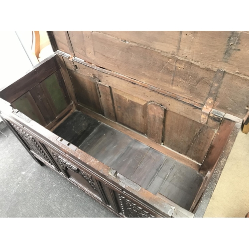 1468 - Stained oak early 18th century chest with floral carvings, 114x64x50cm approximately