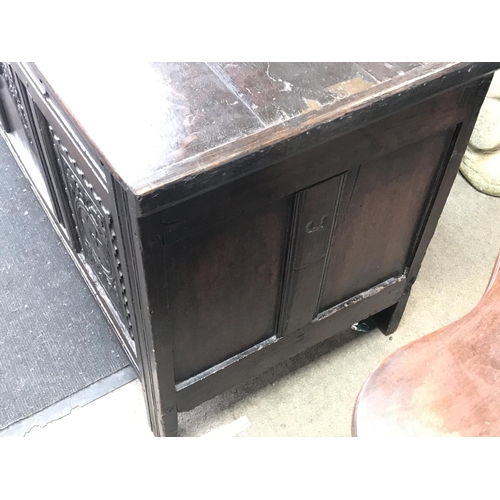 1468 - Stained oak early 18th century chest with floral carvings, 114x64x50cm approximately