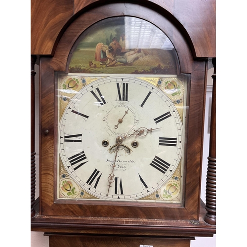 1512 - A 19th century long case clock maker James Dumville st Ives, painted dial with an eight day movement... 