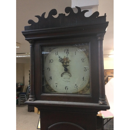 1522 - A mahogany case longcase clock with painted dial, approx 209cm. Shipping category D.