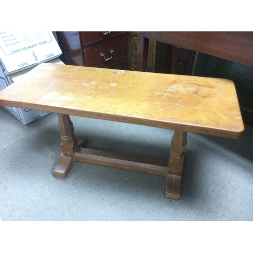 1533 - A Robert Mouseman Thompson carved oak occasional table, approx 91cm x 37cm x 45.5cm.