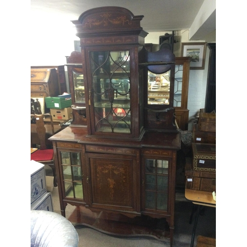 1540 - A large Edwardian inlaid mahogany mirror backed cabinet approx 130cm x 45cm x 227xm.