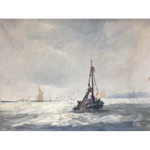 1553 - A signed and framed oil on canvas painting by Vic Ellis (1921-1984) depicting sail boats, frame size... 