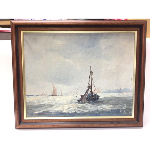 1553 - A signed and framed oil on canvas painting by Vic Ellis (1921-1984) depicting sail boats, frame size... 