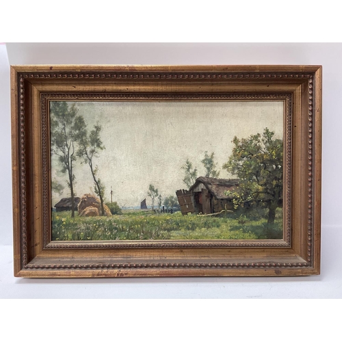 1556 - F.G.Cotman, 1850-1920, oil on canvas view of a farm, dated 1917. 50 x 34cm