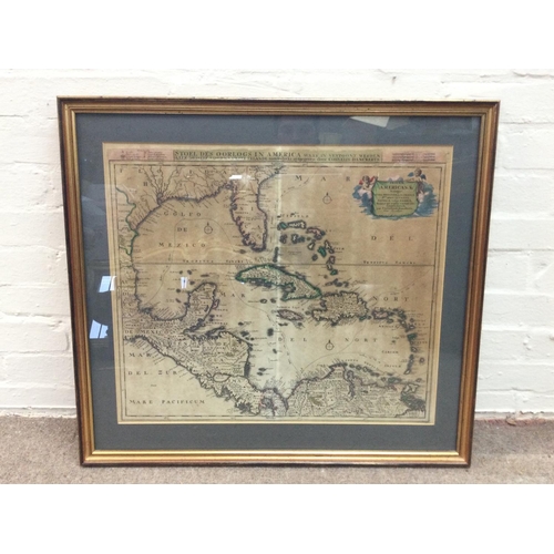 1566 - An antique map of America, approximately 73x66cm