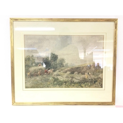 1568 - A late Victorian watercolour, hay making on the Isle of Thanet signed by James Price 1842-1876. 72x6... 