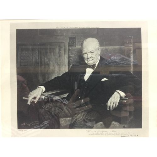 1579 - A framed and glazed monochrome print of Winston Churchill, approx 74cm x 61.5cm.