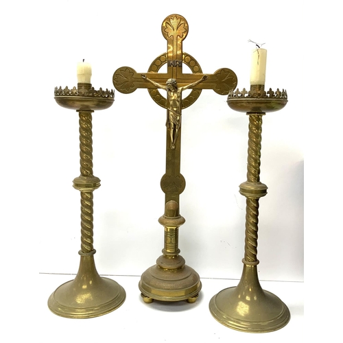 869 - A large gilt brass church crucifix , engraved to base Sept 6, 1866, A Thank Offering Sept 6th 1916, ... 