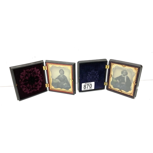 870 - 2 Victorian cased daguerreotype photographs, the cases with ornate pressed decorations. Both 8.4 x 9... 