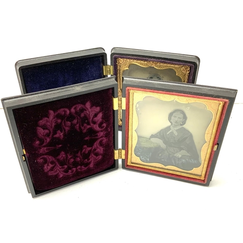 870 - 2 Victorian cased daguerreotype photographs, the cases with ornate pressed decorations. Both 8.4 x 9... 