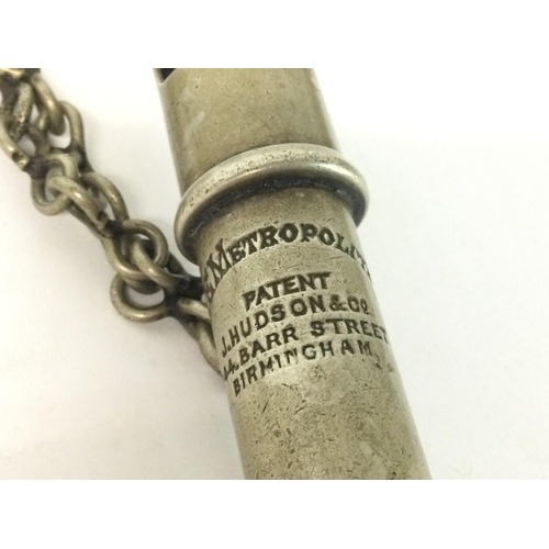 872 - The Metropolitan Whistle by J.Hudson & co with chain