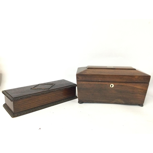 875 - Mahogany (28x16x16cm approximately) and rosewood (30x12x8cm) work boxes