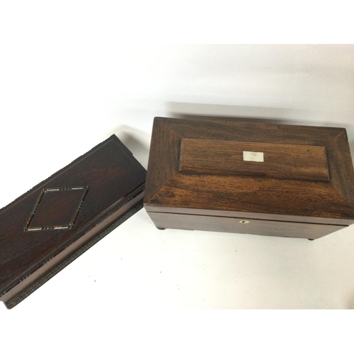 875 - Mahogany (28x16x16cm approximately) and rosewood (30x12x8cm) work boxes