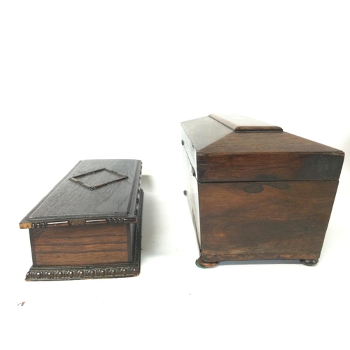 875 - Mahogany (28x16x16cm approximately) and rosewood (30x12x8cm) work boxes