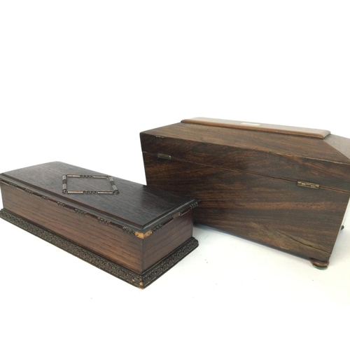 875 - Mahogany (28x16x16cm approximately) and rosewood (30x12x8cm) work boxes