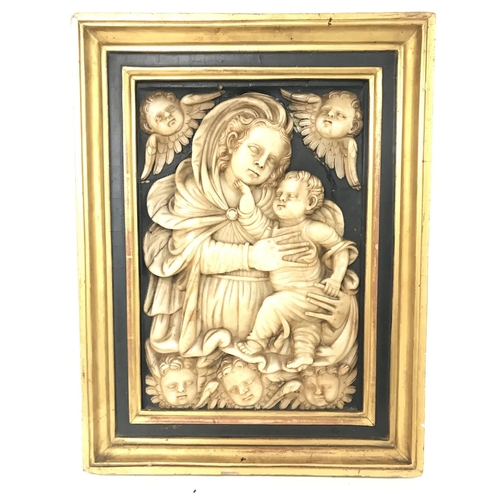 899 - Early Alabaster cased panel of Madonna & a child, 33x43cm approximately. (D)