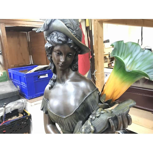 900 - Electric large cast resin Art Nouveau lamp figure with a spare shade, approximately 110cm tall. (D)