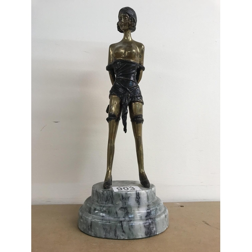 903 - An Art Deco style maiden on marble base. Height 32cm