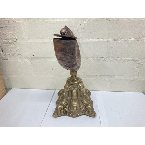 913 - Rams horn snuff mull on Gilt metal base, approximately 30cm tall.