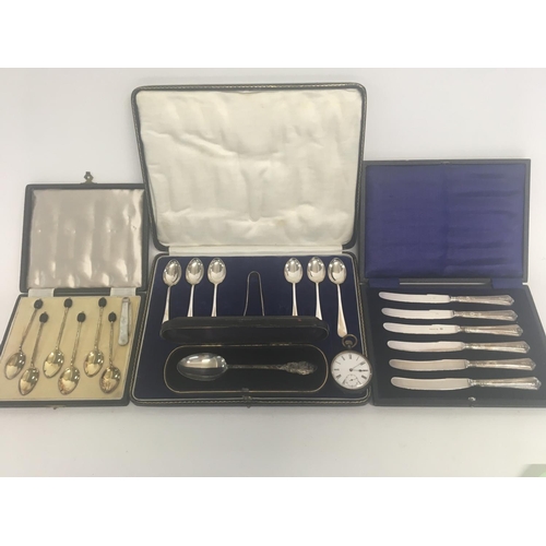 967 - A collection of silver cased flatware including spoons and butter knives, Together with fruit knives... 