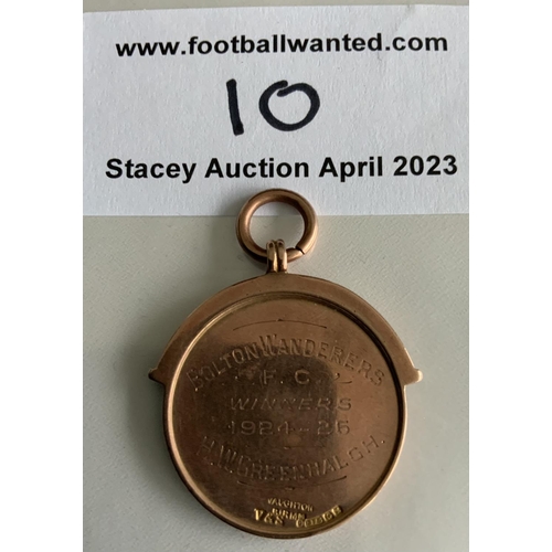 10 - Bolton Wanderers 1924 - 1925 Lancashire Cup Winners Medal: Gold medal with ring suspension. Issued a... 