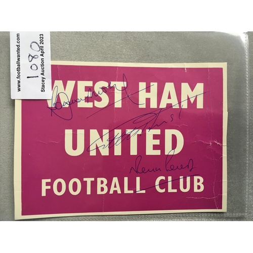 1080 - Bobby Moore Double Signed West Ham Sign: Pink and white card stating West Ham United Football Club. ... 