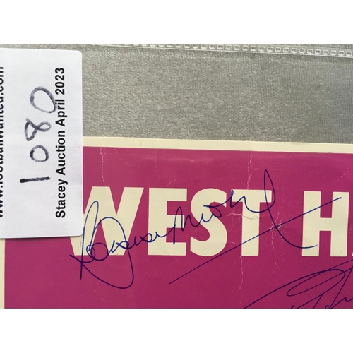 1080 - Bobby Moore Double Signed West Ham Sign: Pink and white card stating West Ham United Football Club. ... 