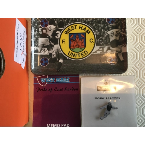 1081 - West Ham Football Badge Collection: 70s + 80s badges together with an ashtray made in Italy and a br... 