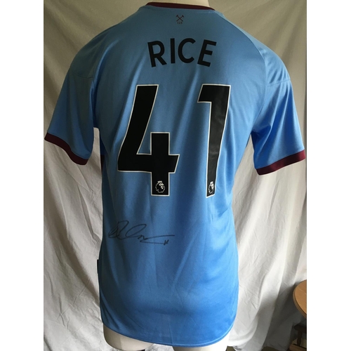 1083 - Declan Rice West Ham Signed Photo + Shirt: 2020 125 years shirt with Rice 41 to rear where he has si... 