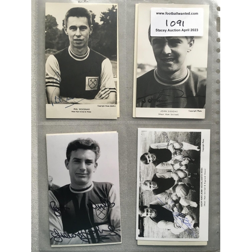 1091 - 1960s West Ham Player Signed Football Postcards: Black and white individual postcards hand signed wi... 