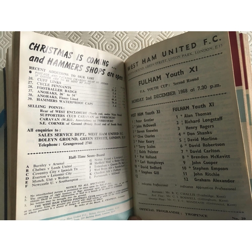 1097 - 68/69 West Ham Bound Volume Of Football Programmes: Front having the name WF Cearns and West Ham Uni... 